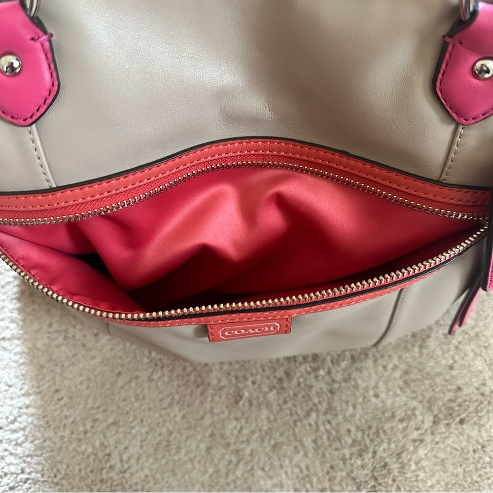 Coach Daisy Spectator Leather Emma Tote in Coral Fuchsia Pink and Tan - Picture 4 of 11